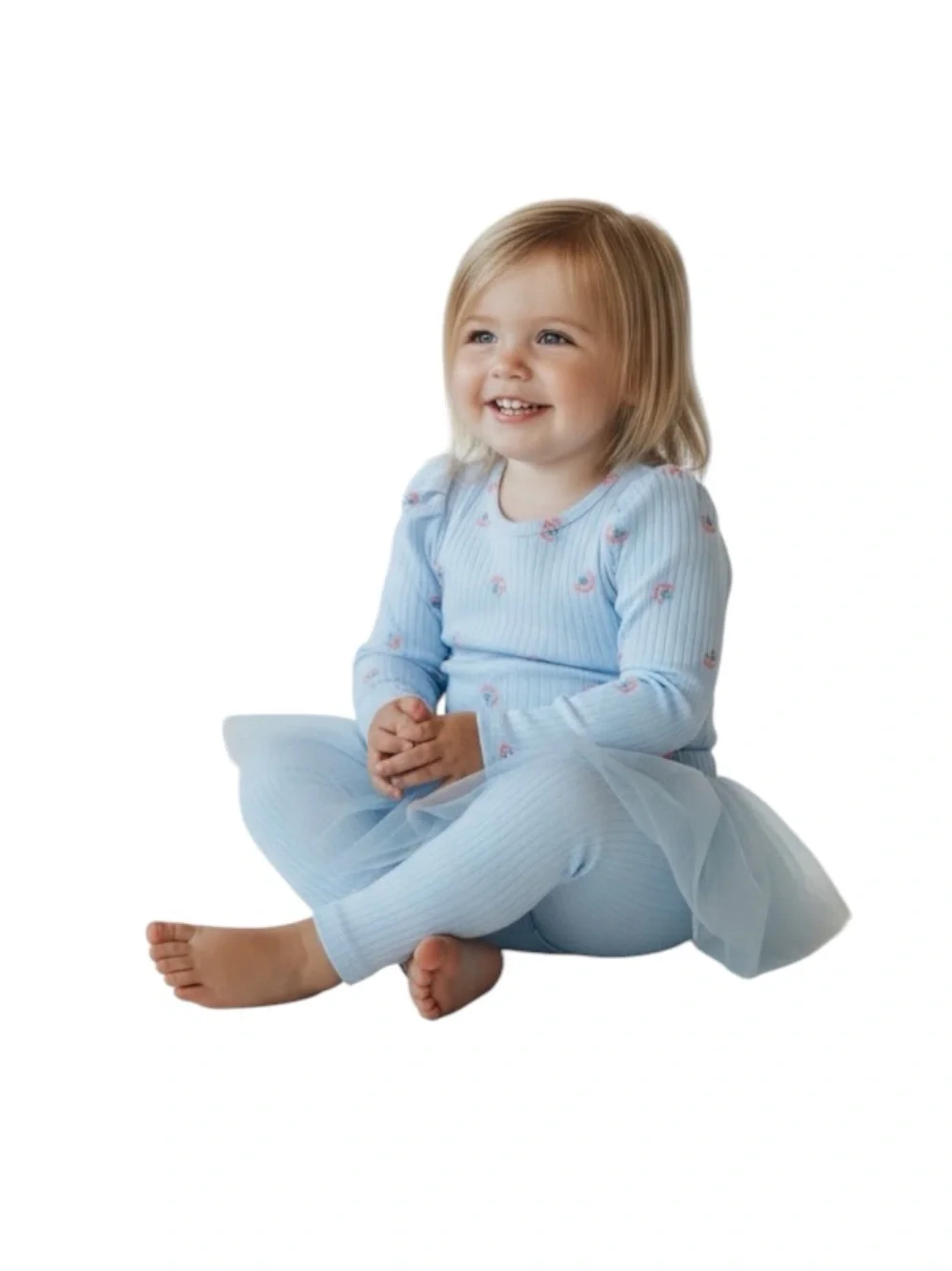 wonder nation Light Blue Ribbed Mini Rainbow Bodysuit With Tulle Skeggings